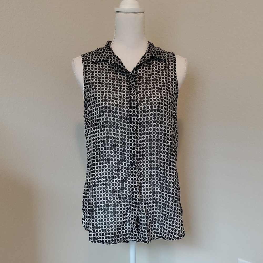 Banana Republic Black and White Sheer Patterned Blouse